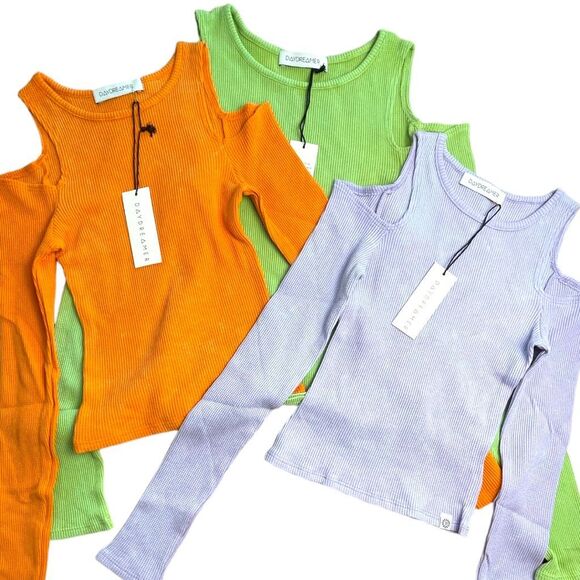 New! Daydreamer Women's Rebel Girl Cold Shoulder Thermal Crop Top Green XL NWT - Picture 5 of 13